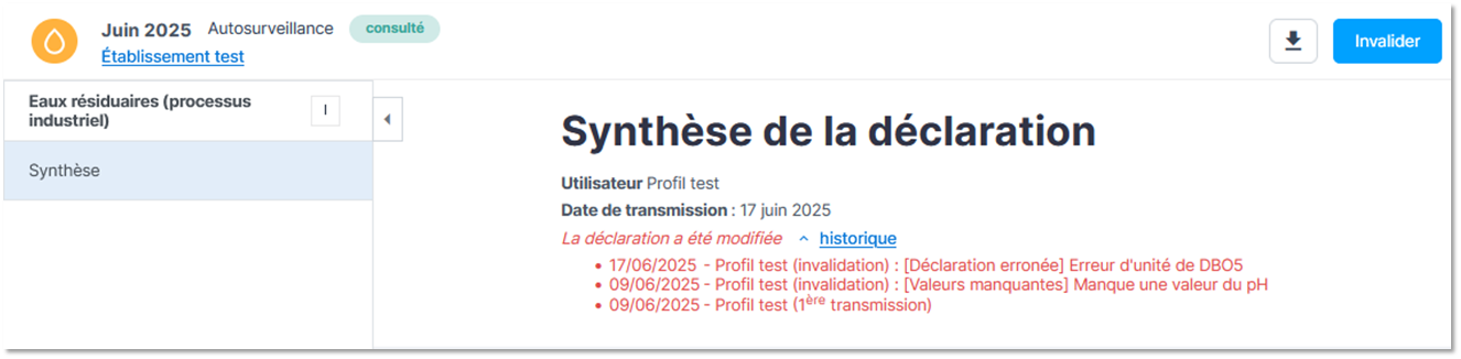 Accès à l'historique d'invalidation