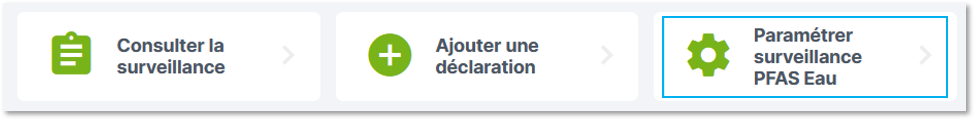Bouton de paramétrage de la surveillance PFAS Eau