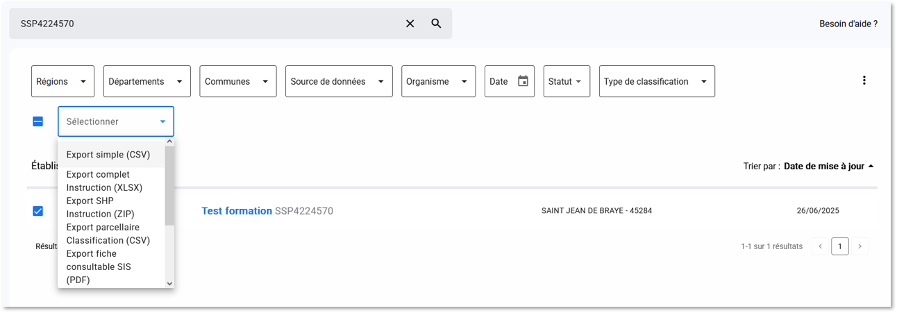 Méthode d'accès aux fonctionnalités d'export